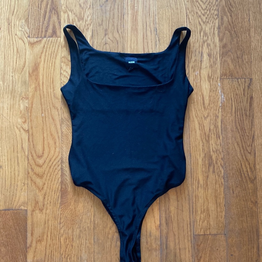 Thin strapped black tank top body suit